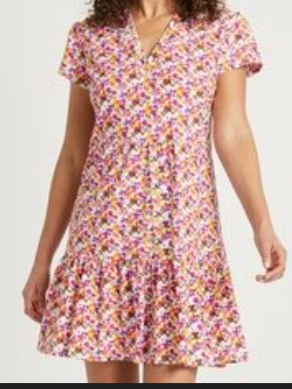 Jude Connally Ginger Multi Color Short Sleeve Peplum Mini Dress V Neck Spring